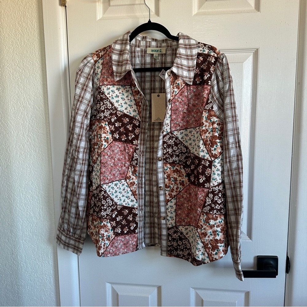 Women's Patchwork Button-Up Shirt - image 1